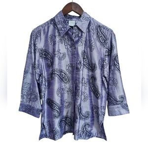 Bleu Bayou Silk Floral Paisley Beaded Blouse